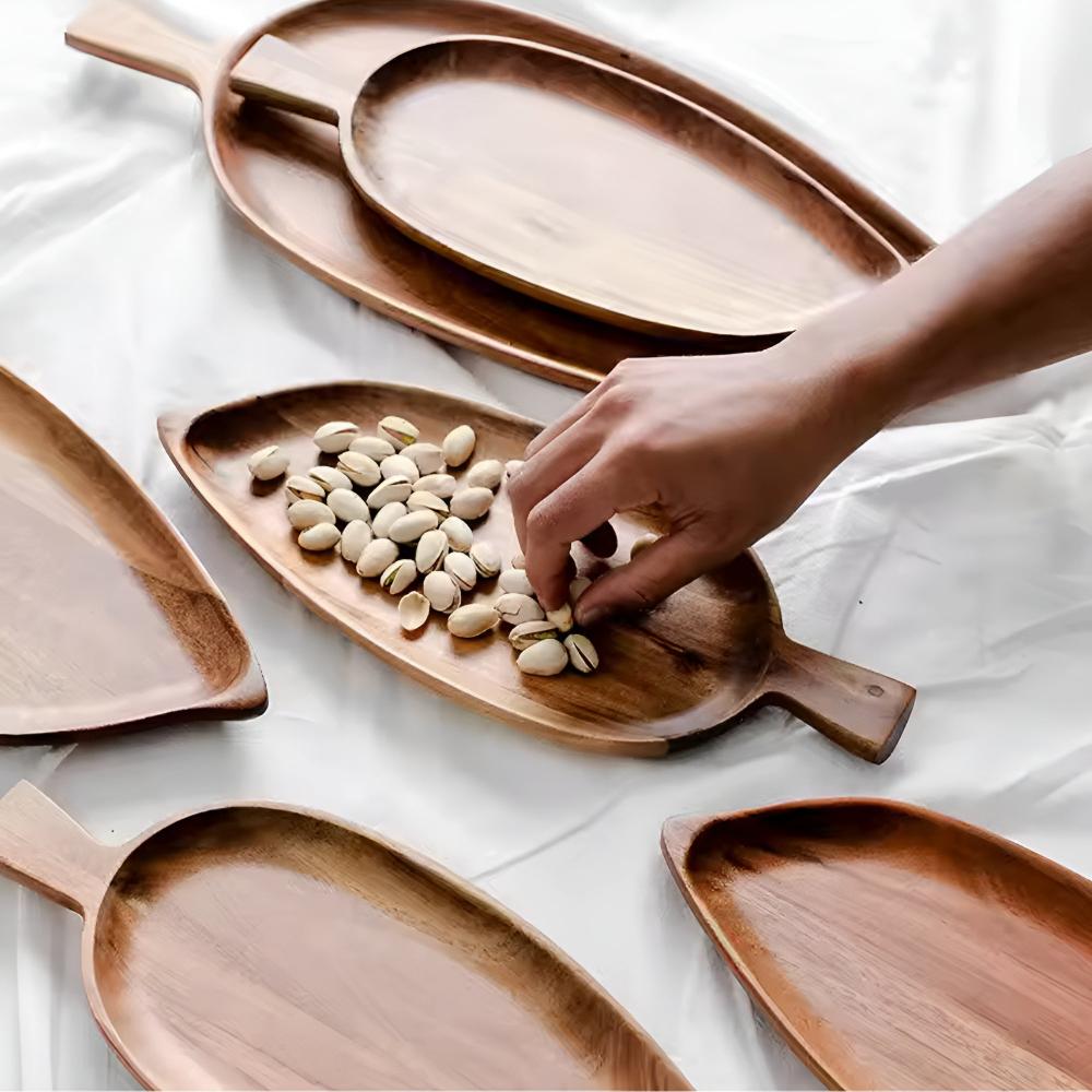 Leaf-Shaped Wooden Serving Tray