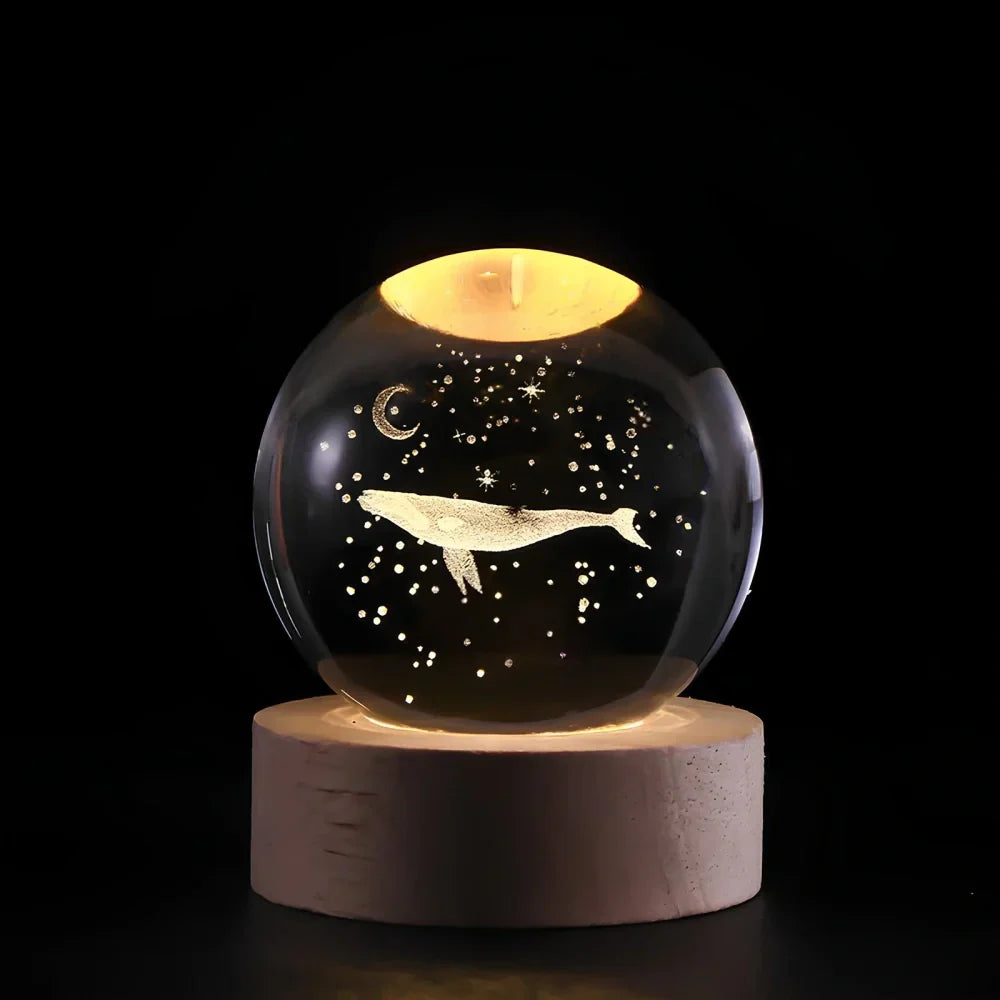 LED 3D Galaxy Crystal Night Light with Wooden Base