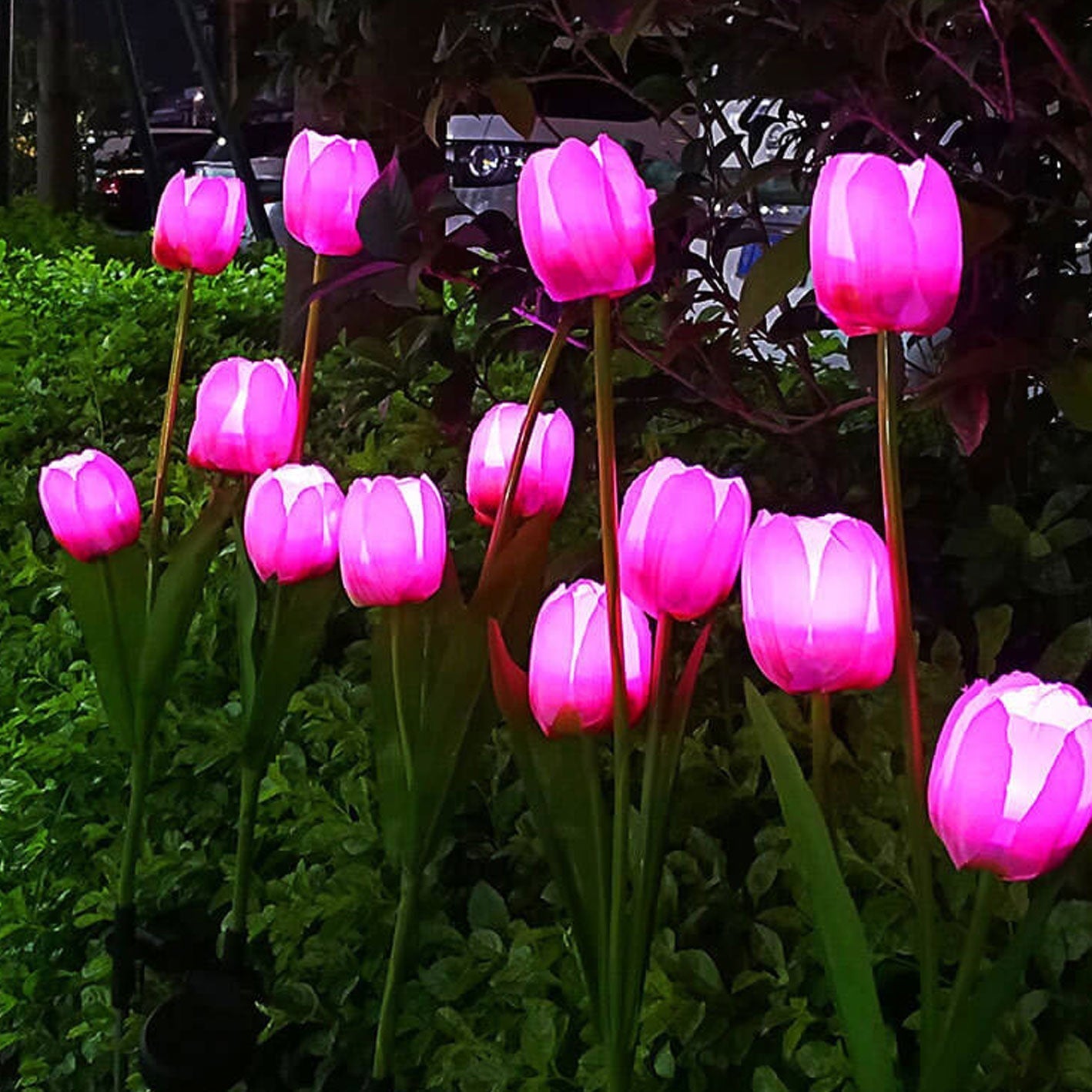 Solar LED Tulip Flower Garden Light Stake - Pink & Green
