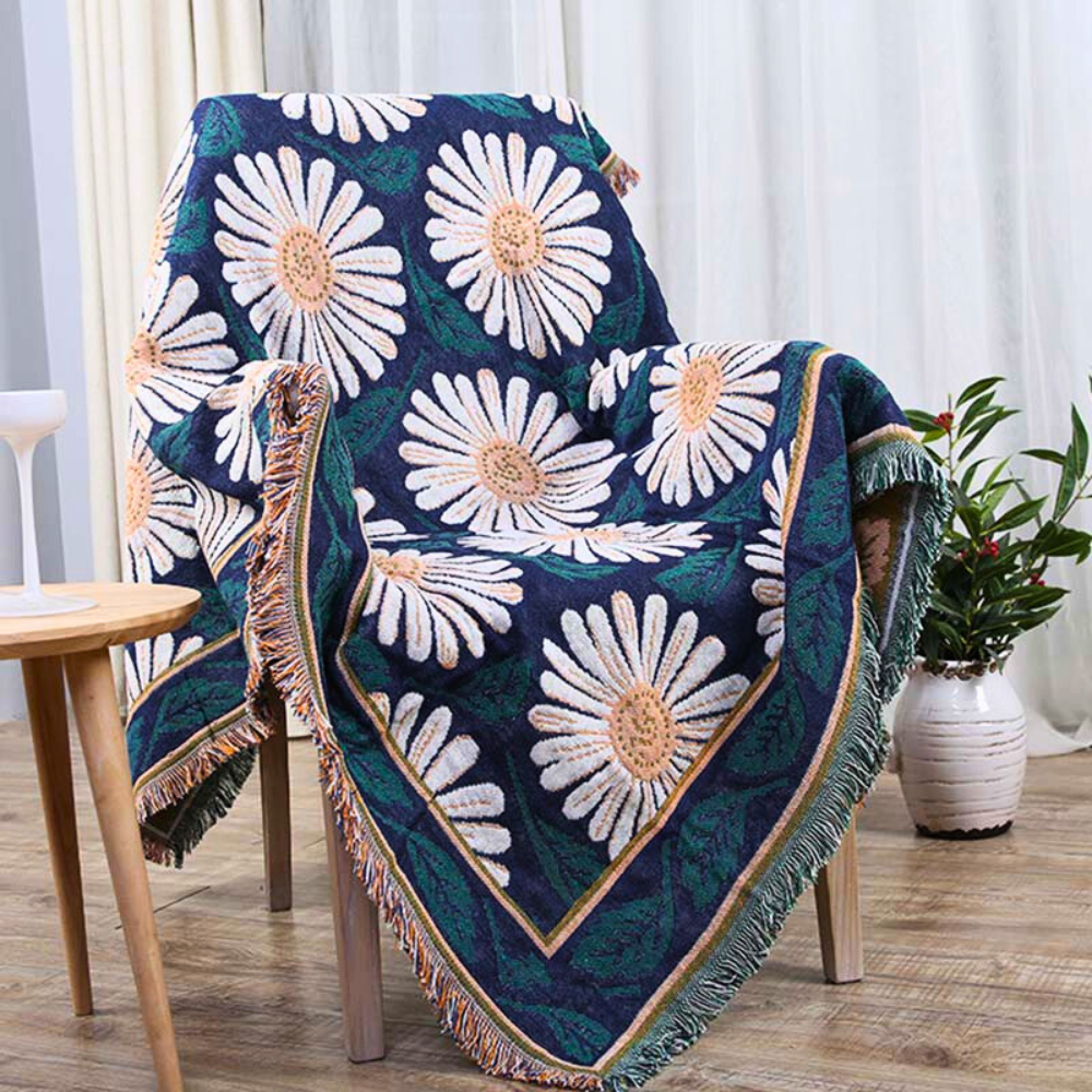Cotton Knit Bohemian Tassel Blanket
