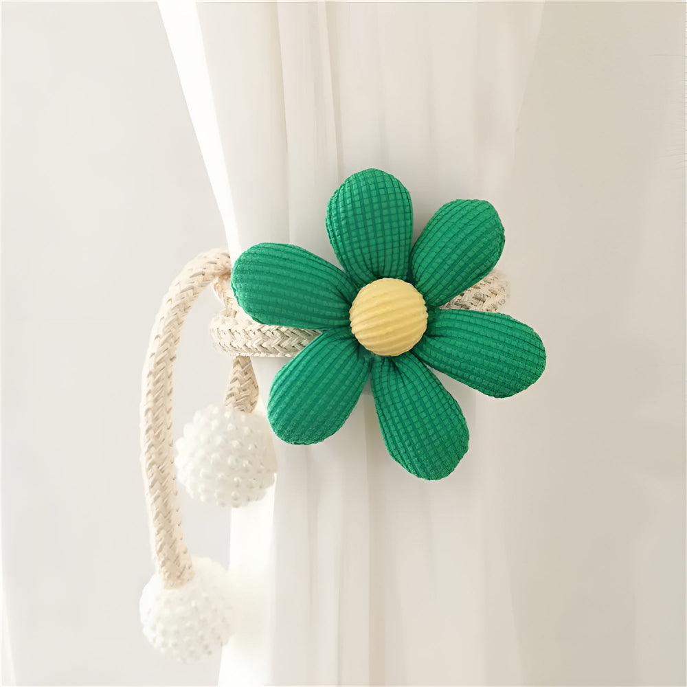 Embroidered Flower Curtain Tiebacks with Pearl Buckle