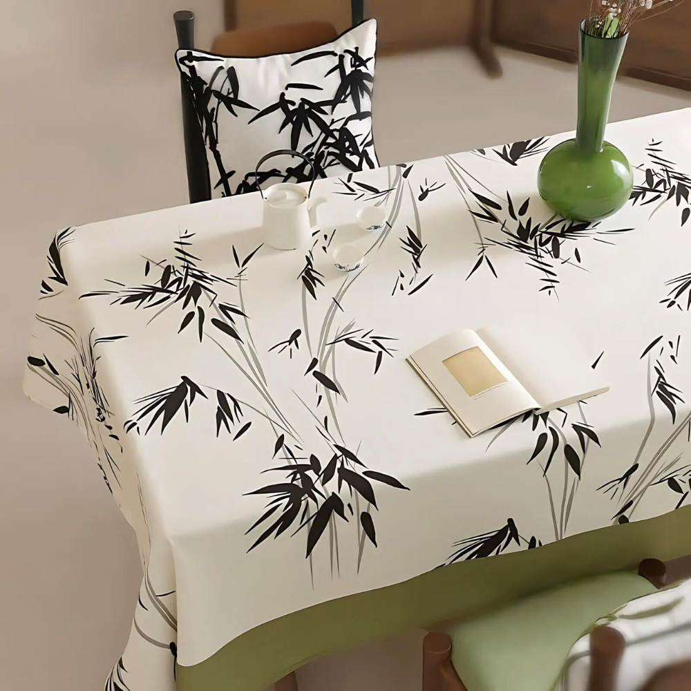 Bamboo Patterned Zen Tablecloth in Black and White