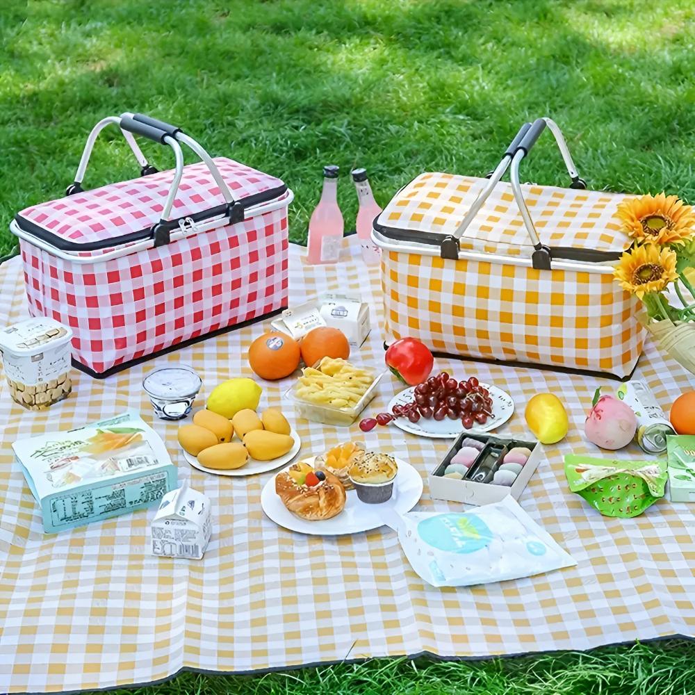 Foldable Insulated Checkered Picnic Basket