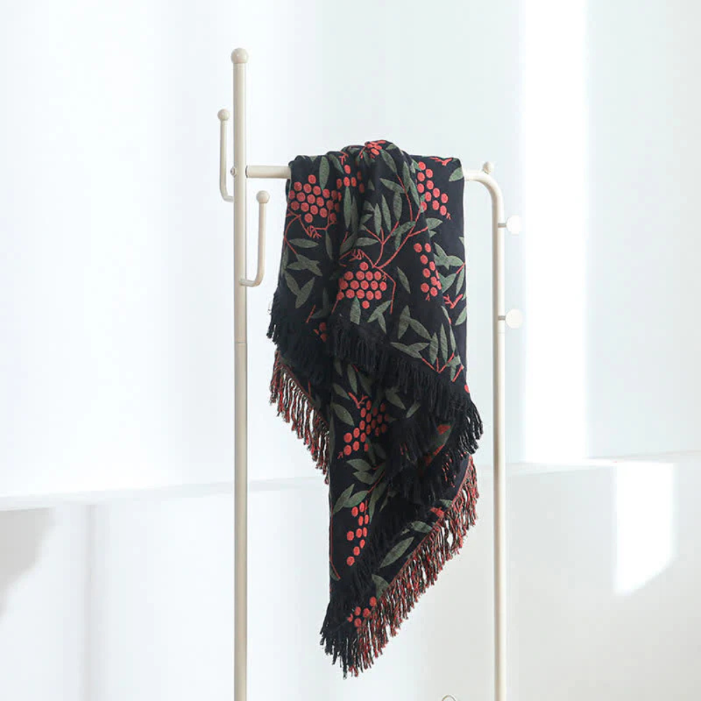 Reversible Cotton Begonia Fruit Tassel Blanket