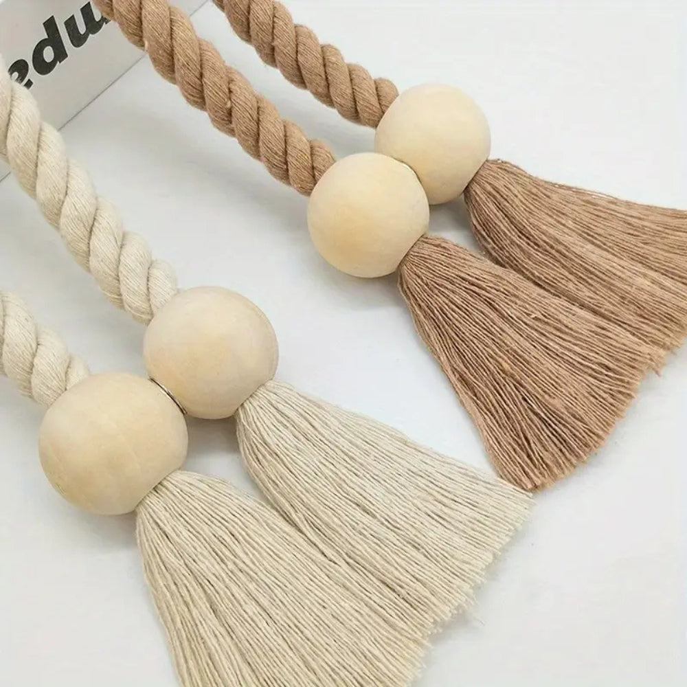 Wooden Bead Tassel Curtain Tie-Back Set