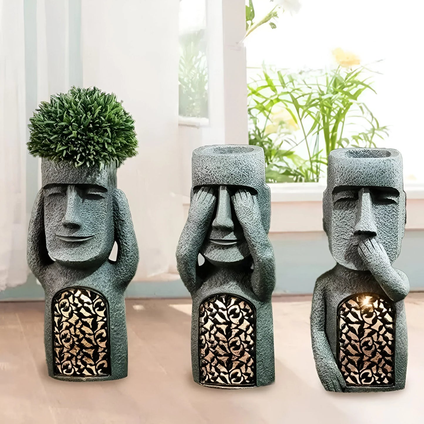 Solar LED Face Planter with Abstract Design