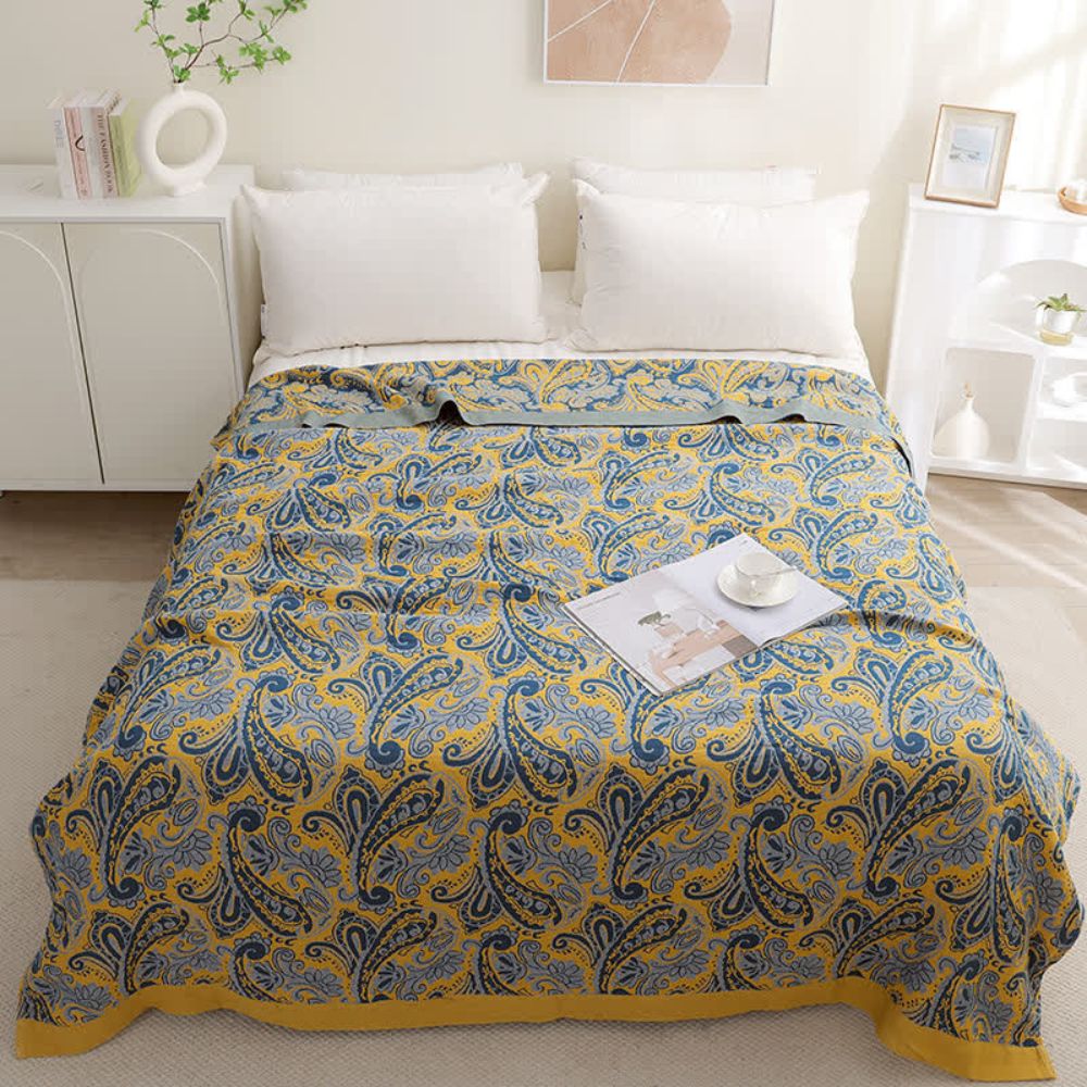 Azure Golden Retro Cotton Throw Blanket