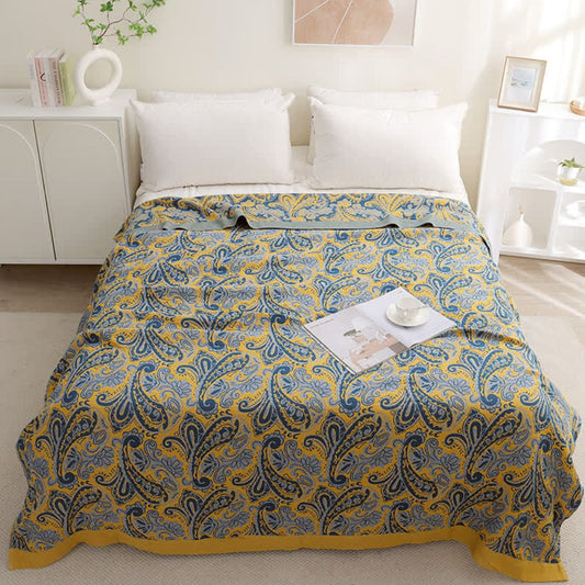 Azure Golden Retro Cotton Throw Blanket
