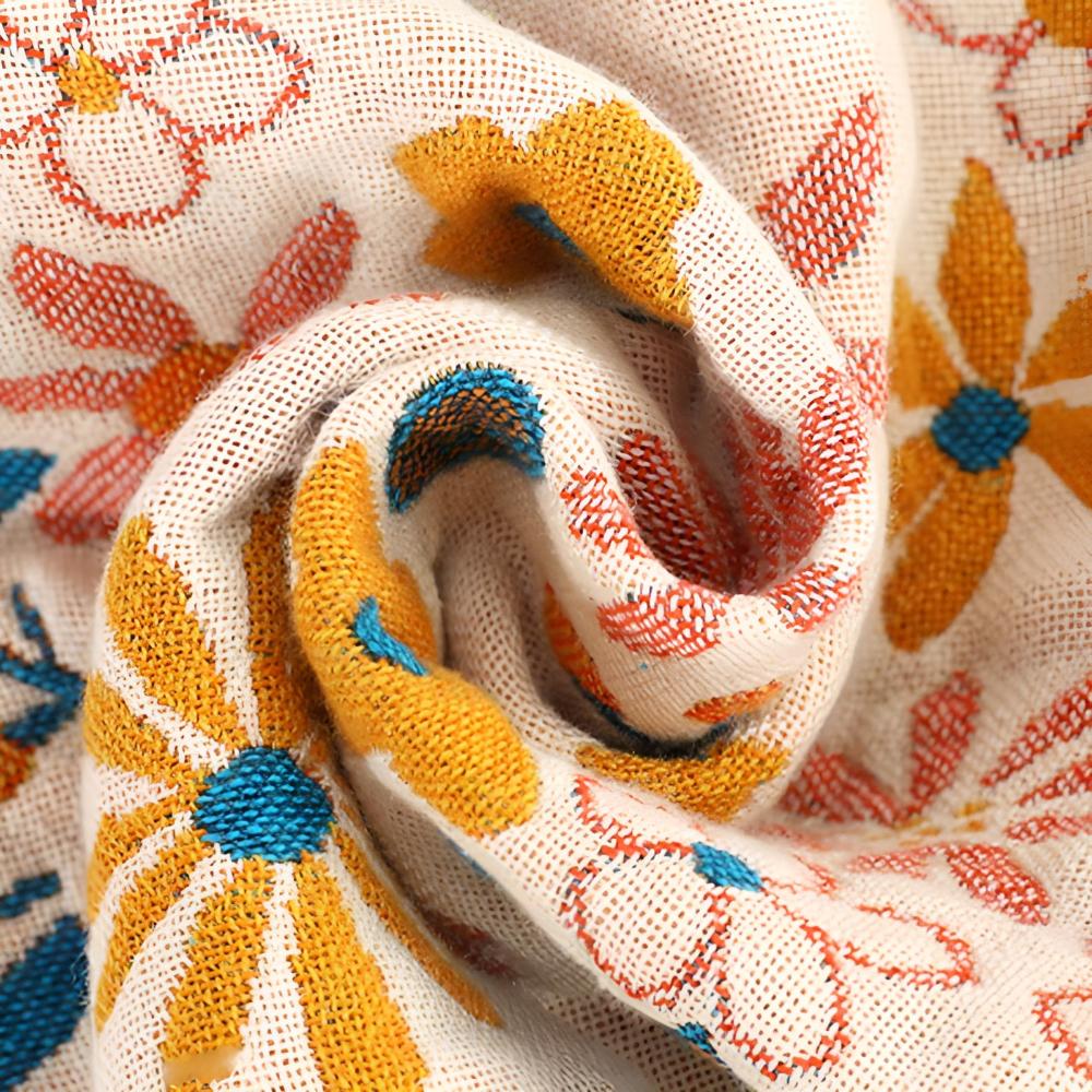 Reversible Floral Tassel Blanket in Cotton