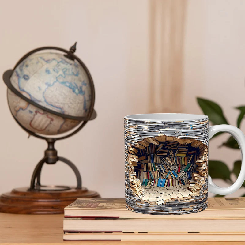 3D Ceramic Library Mug for Book Lovers