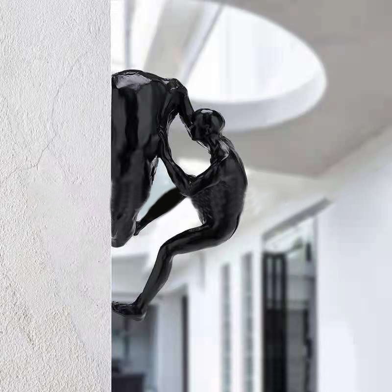 3D Climbing Wall Sculpture - Black Resin Art Figure