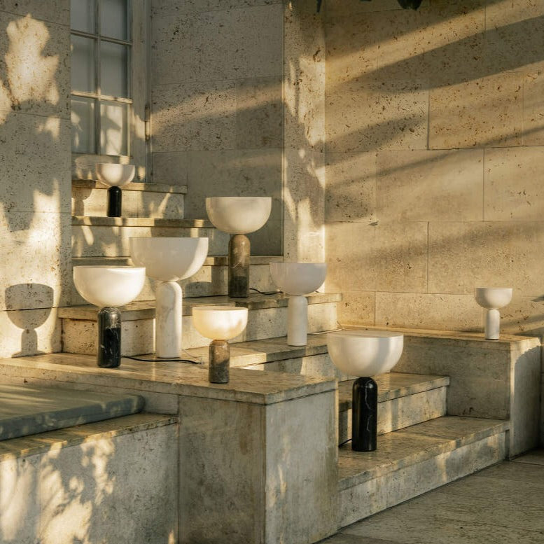 Marble Table Lamp with Gold Accents - Elegant White Marble Design
