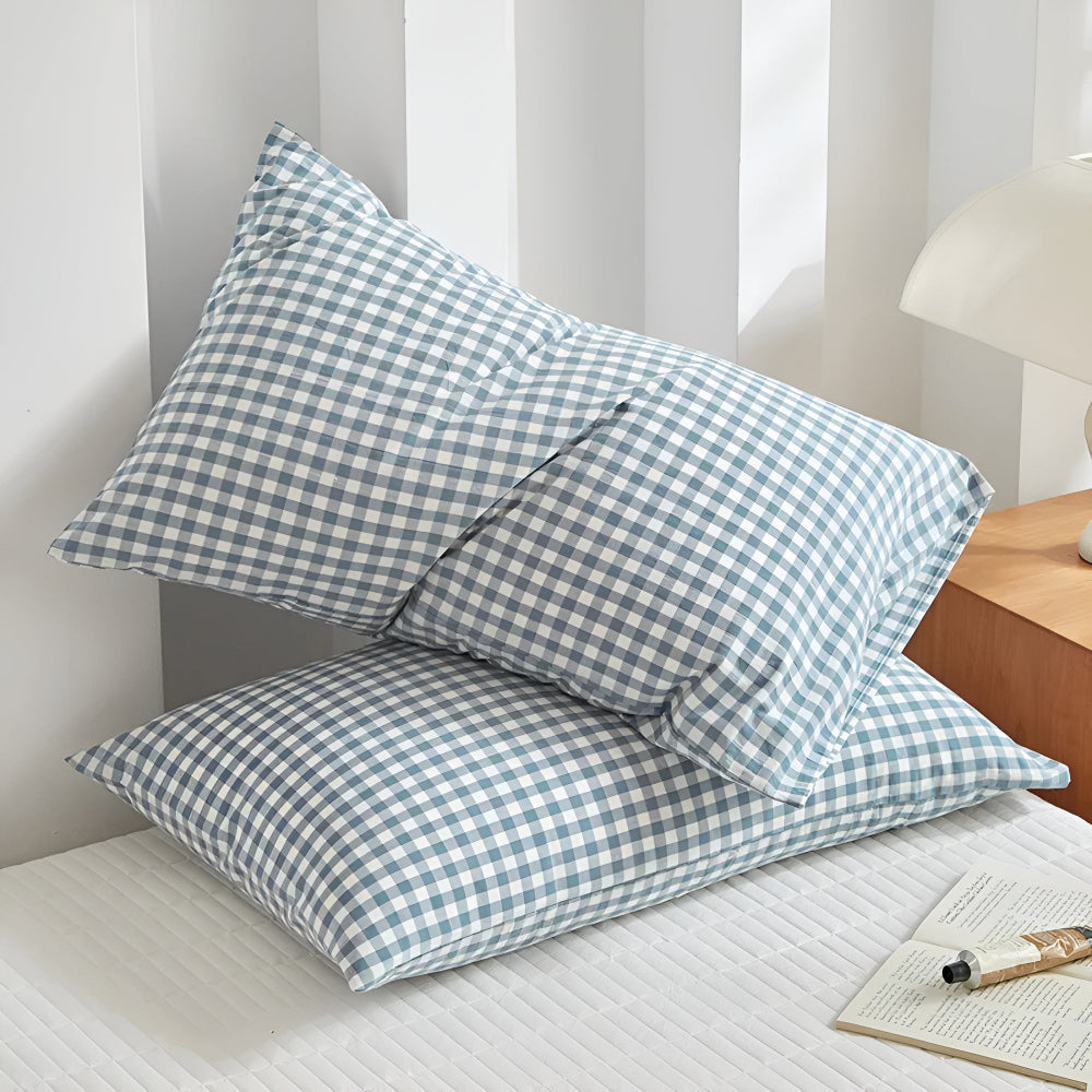 Soft Plaid Checkered Microfiber Pillowcases - Set of 2