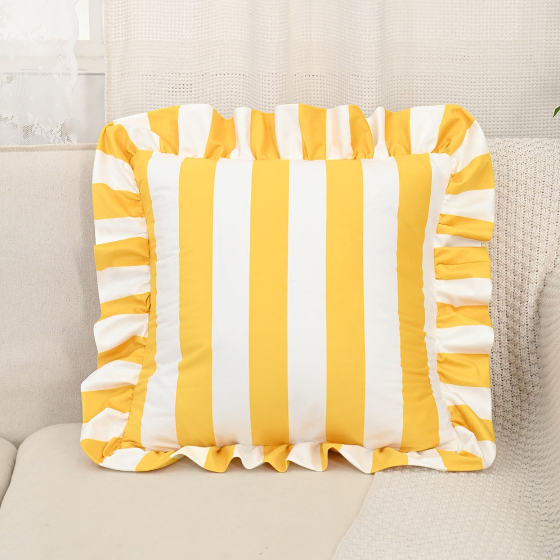 Striped Ruffle Cushion Cover in Soft Microfiber