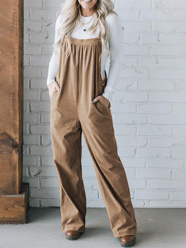 Cozy Ribbed Corduroy Loose Fit Overalls with Adjustable Straps