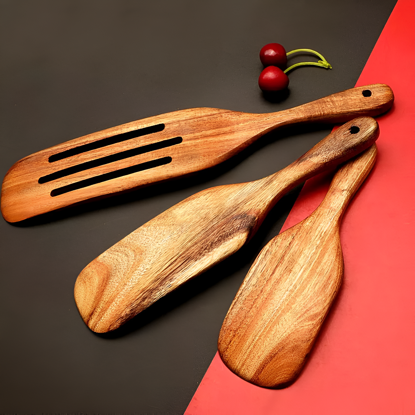 Non-Stick Teak Wooden Spatula Set with Ergonomic Grip