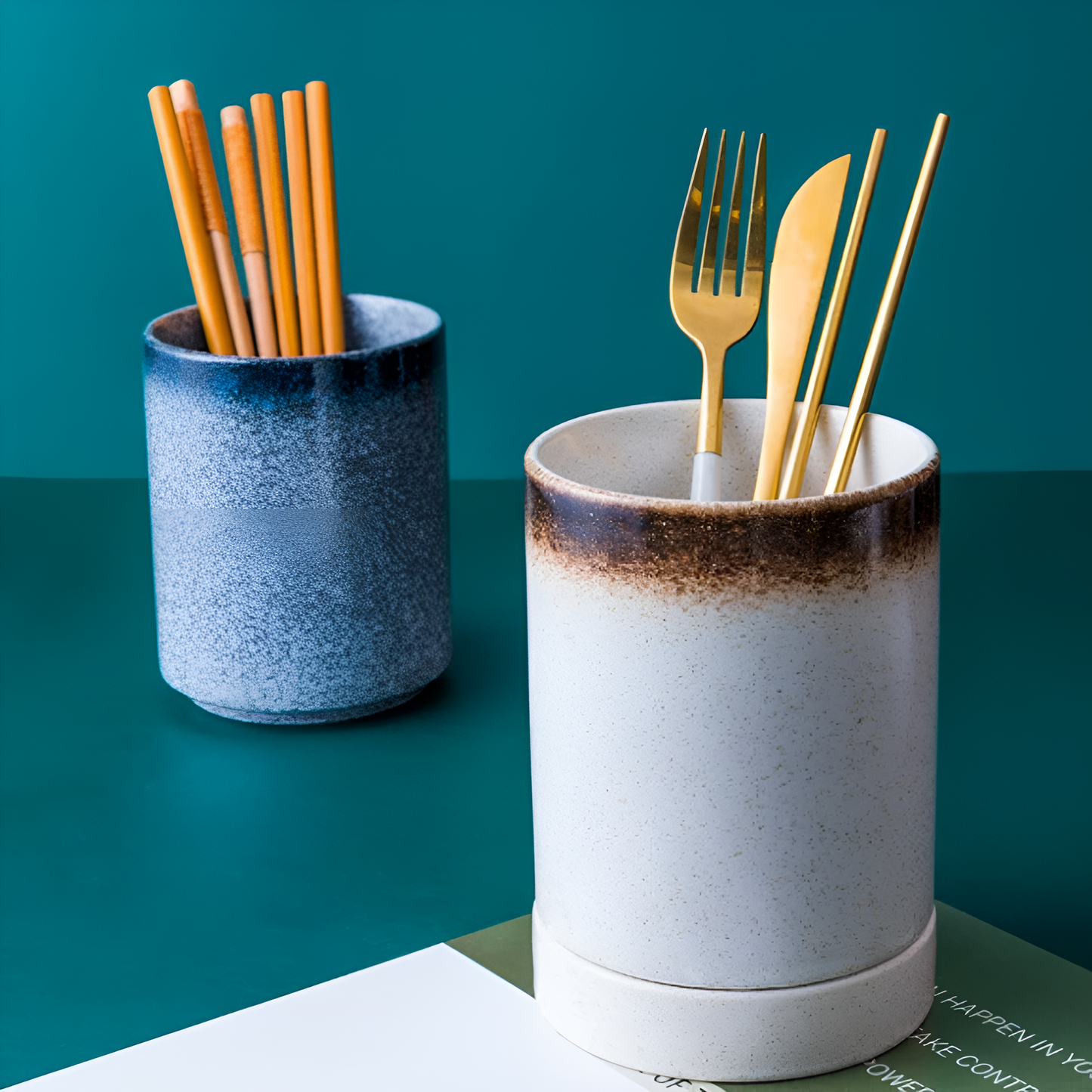 Ceramic Japanese Utensil Holder with Drainage Holes
