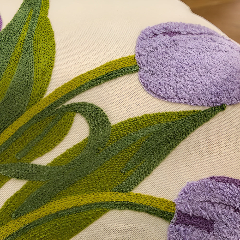 Boho-Chic Floral Embroidered Cotton Cushion Cover