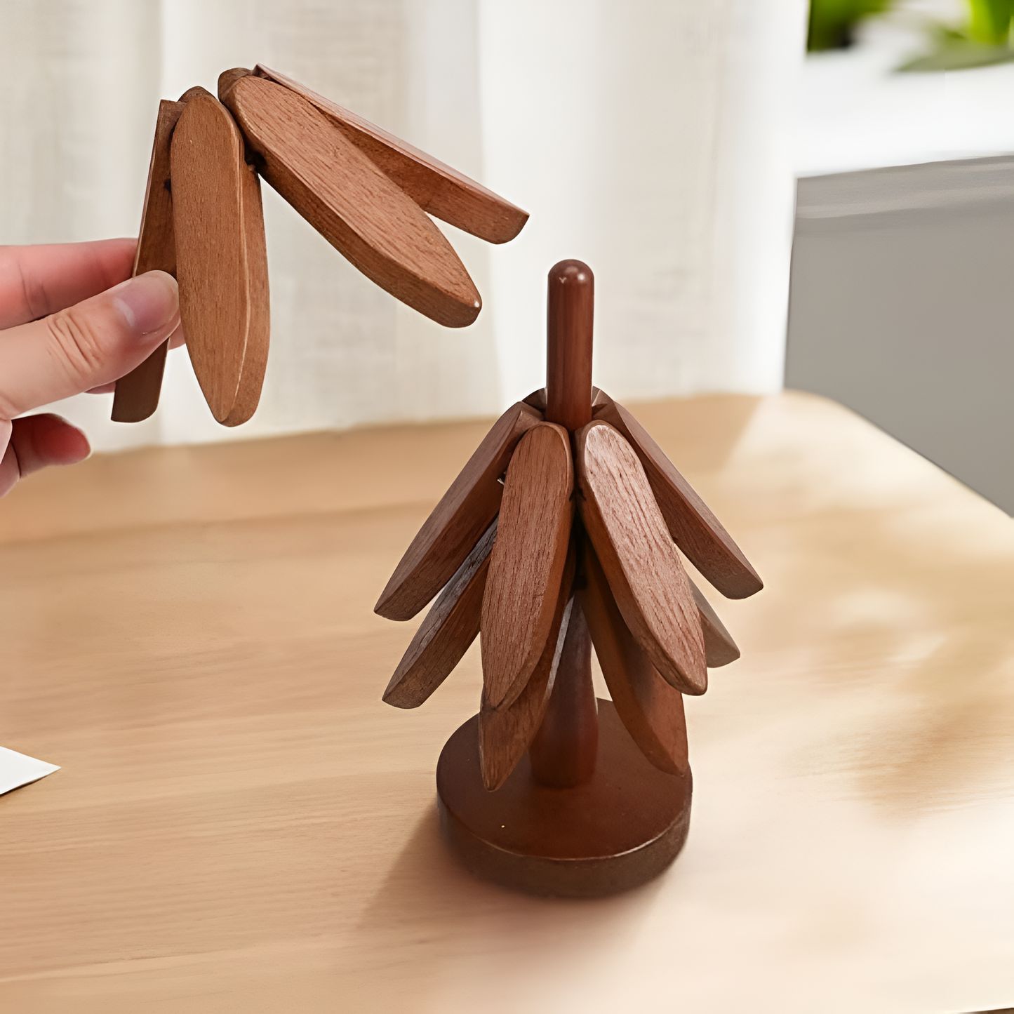Foldable Black Walnut Wooden Trivet Set