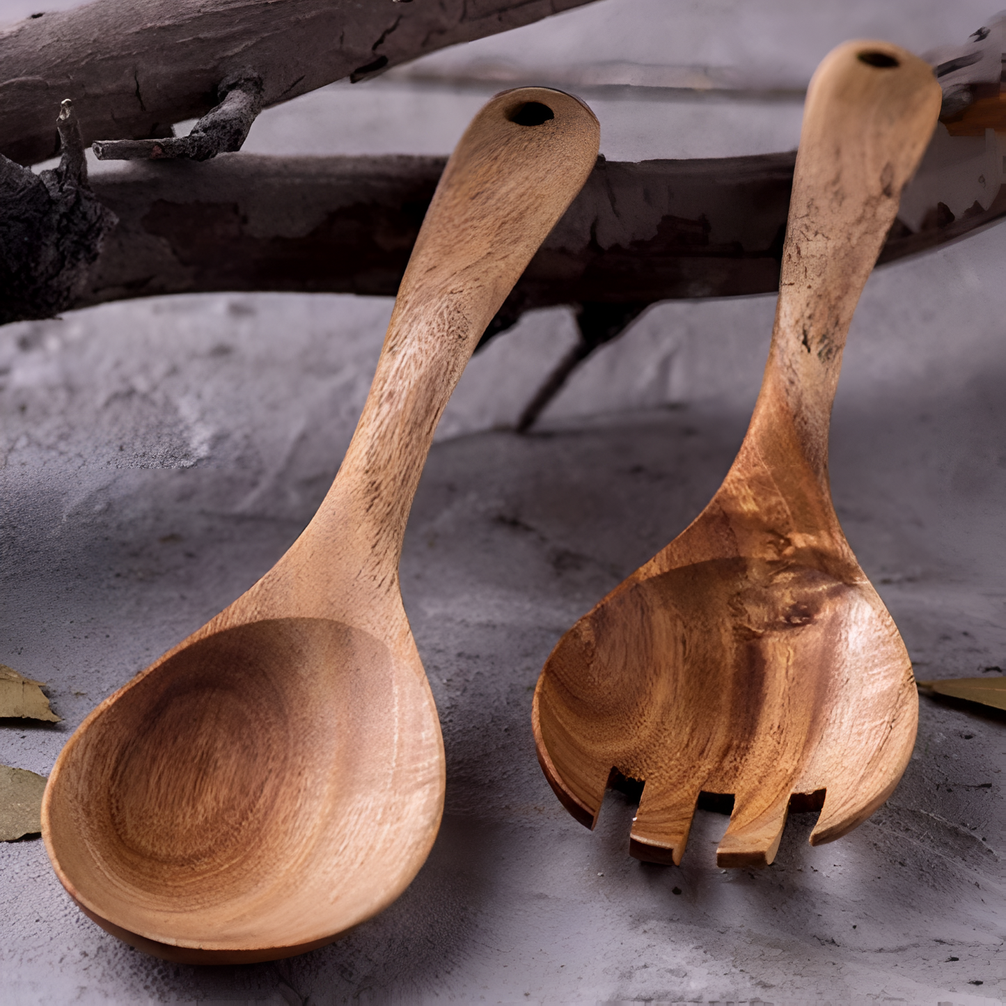 Rustic Acacia Wood Salad Serving Set - 2 Piece