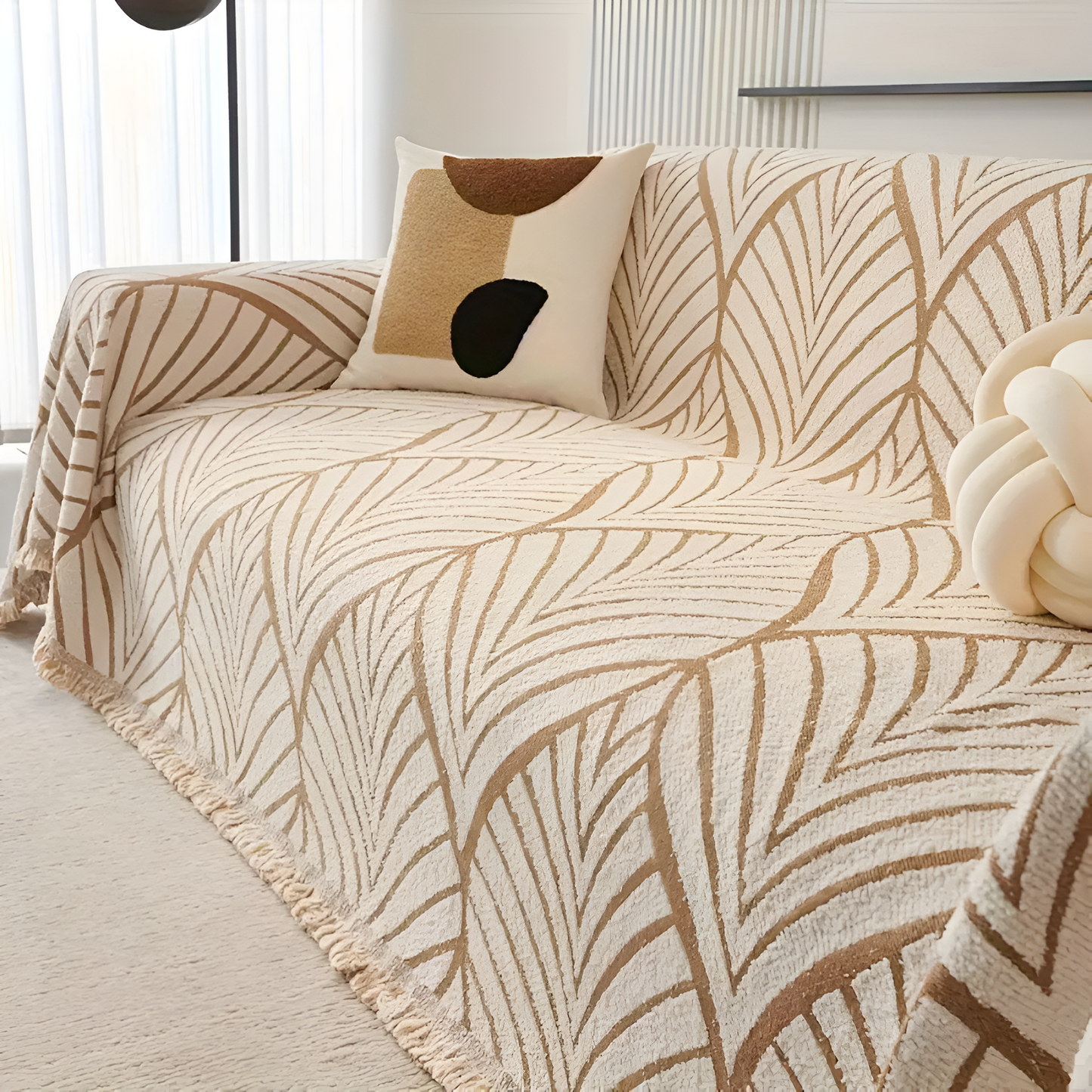 Modern Maple Leaf Microfiber Sofa Cover with Tassels