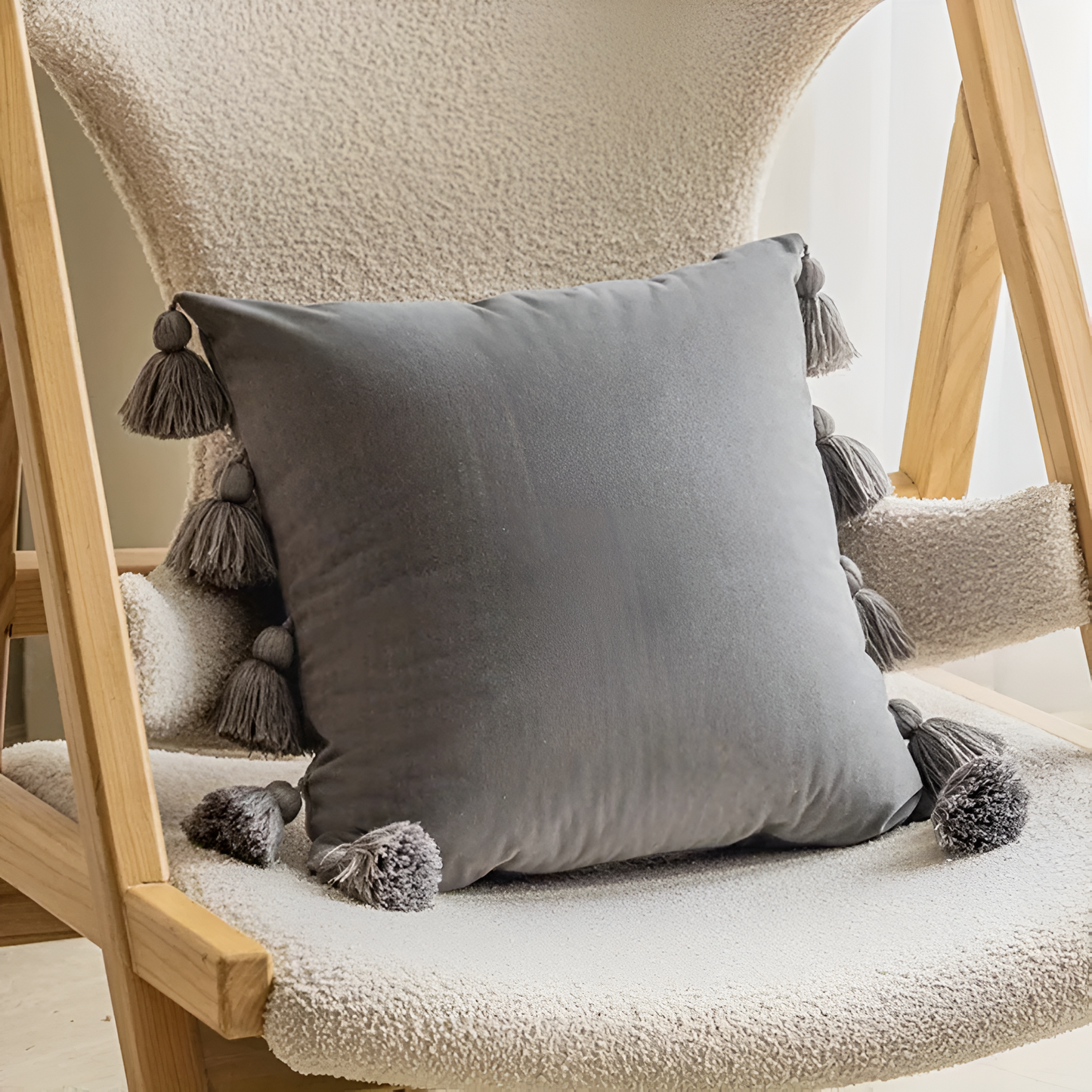 Bohemian Velvet Pompom Cushion Cover