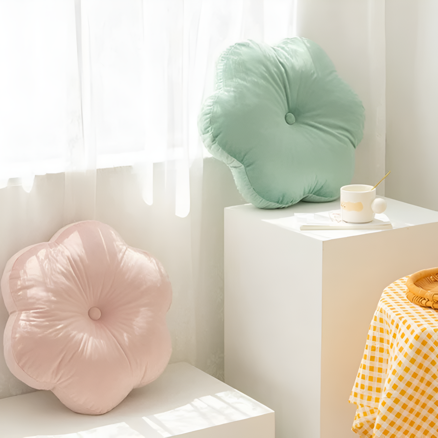 Plush Flower-Shaped Velvet Cushion in Bright Colors