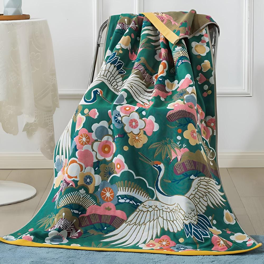 Lush Flower Cranes Cotton Bath Towel