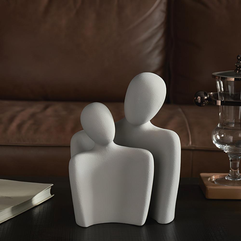 Ceramic Romantic Couple Sculpture in Grey Finish