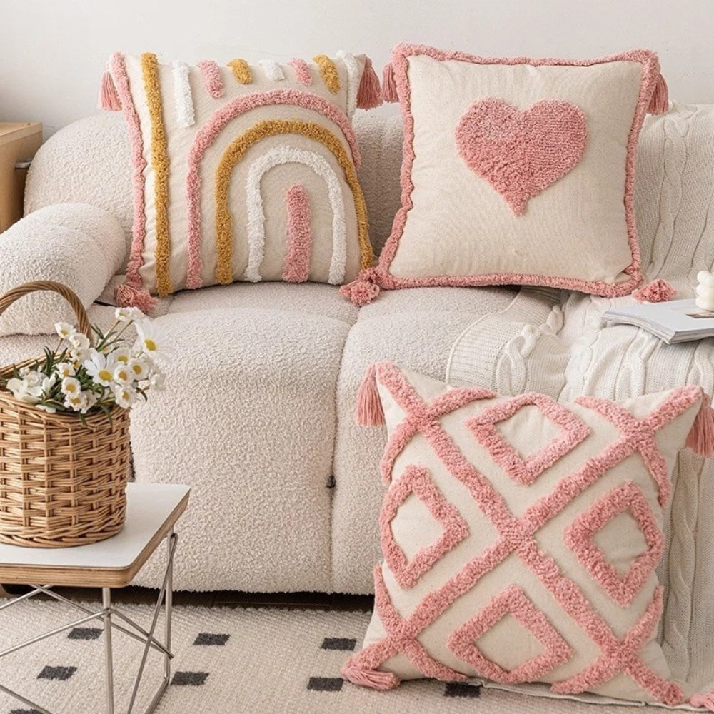 Boho Floral Chenille Cushion with Tassels
