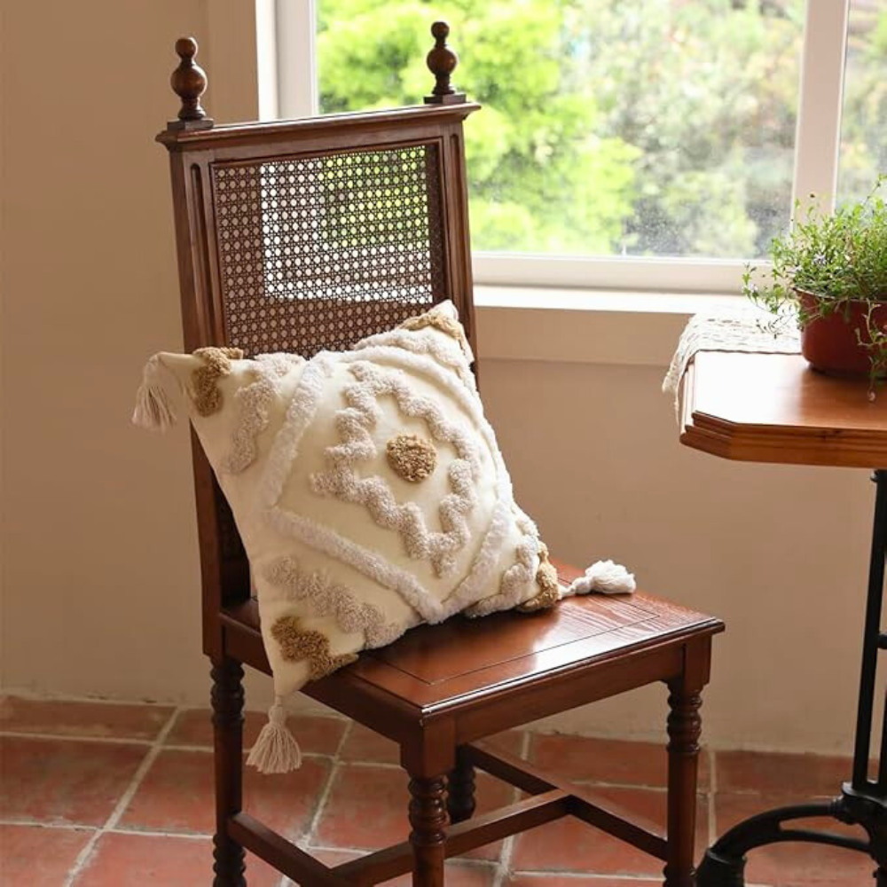 Bohemian Geometric Tufted Pillow Cover with Tassels