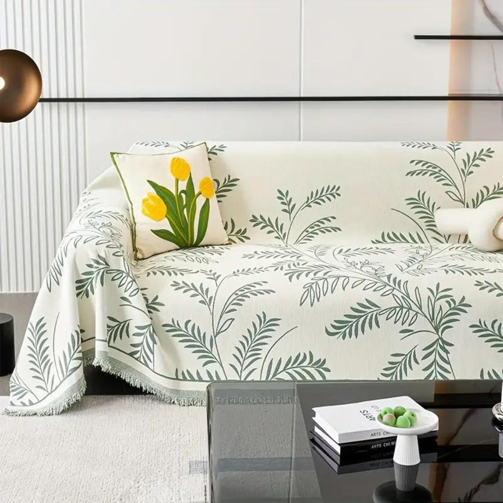 Chenille Sofa Cover with Tassels - Soft, Stain-Resistant Fabric