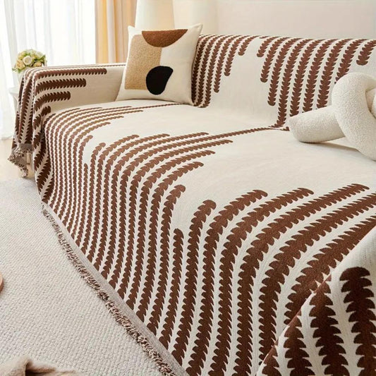 Monochrome Fern Chenille Sofa Cover with Anti-Slip Base