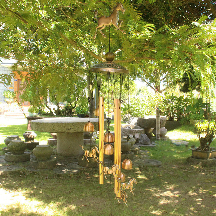 Decorative Metal Wind Chime with Horse Figurines for Garden and Balcony