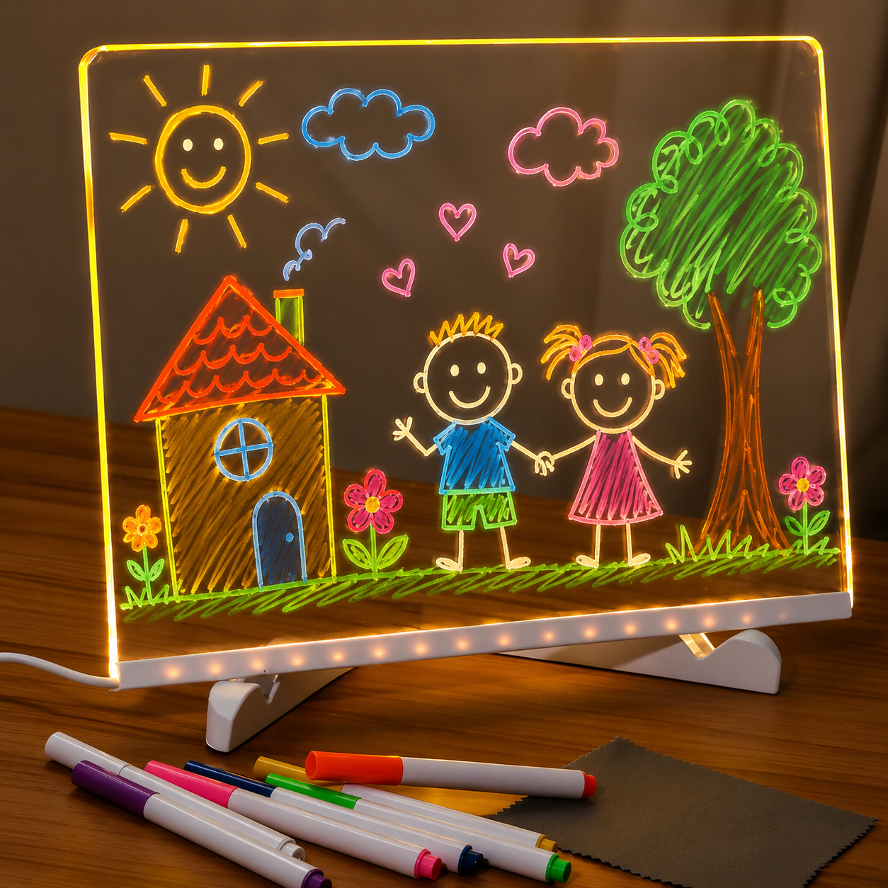 LED Acrylic Drawing Board for Kids with USB Light and Adjustable Stand