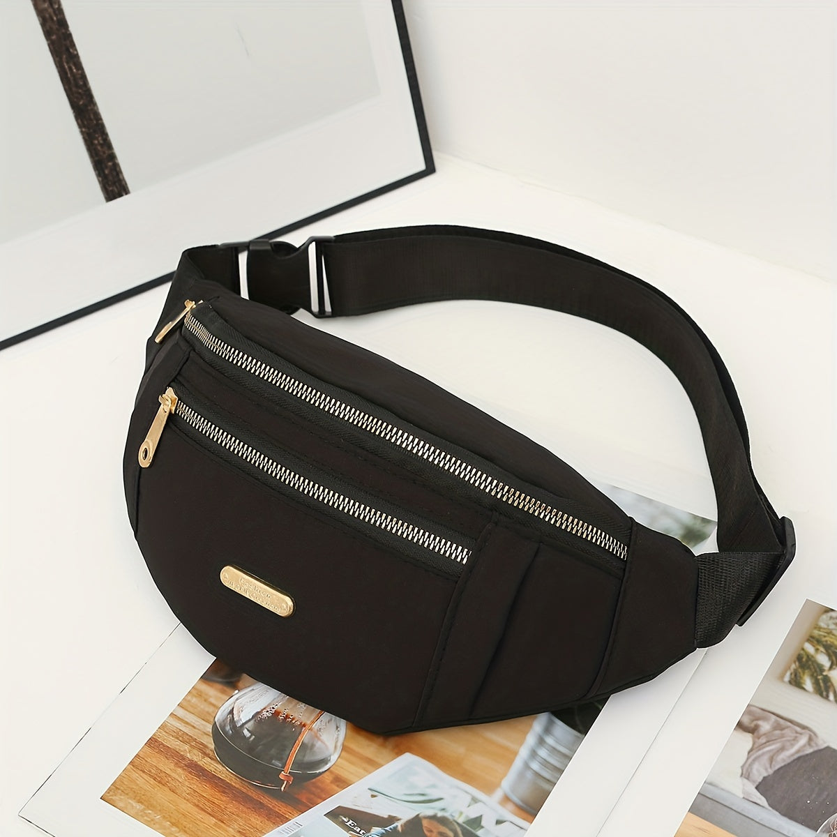 Lightweight Nylon Hip Pouch with Adjustable Strap and Zippered Pockets