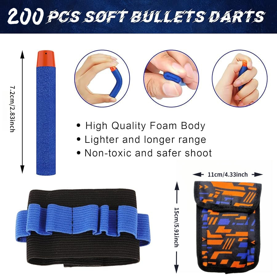 200 Soft Foam Darts for Nerf Blasters with Wrist Straps and Storage Bag