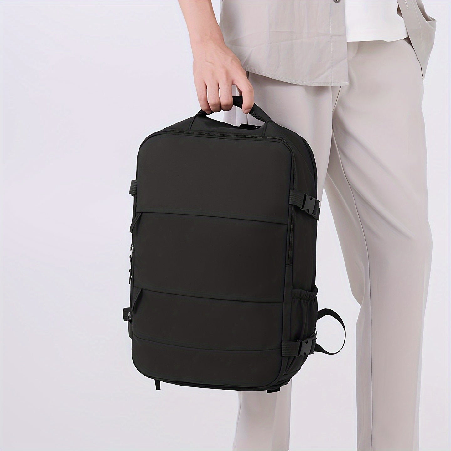 180° Opening Nylon Backpack with Separate Shoe Compartment