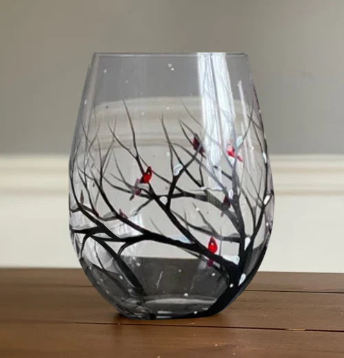 Hand Painted Four Seasons Tree Wine Glasses