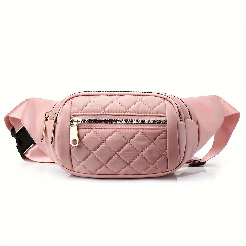 Lightweight Quilted Hip Bag for Women with Double Zippers