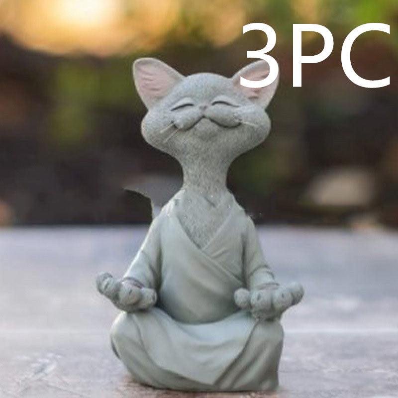 Black Buddha Cat Figure for Meditation and Yoga Decor