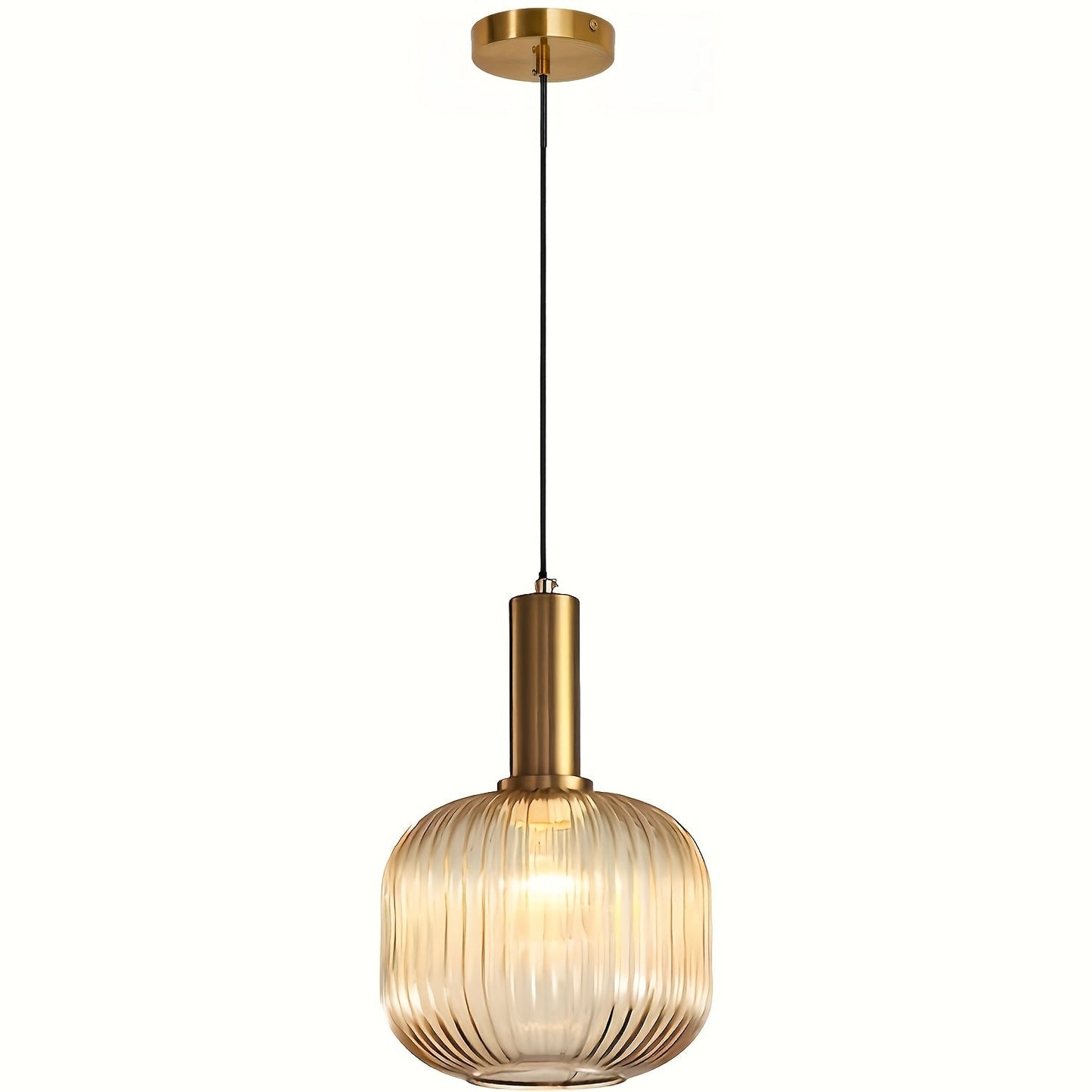 Ribbed Glass Pendant Light with Golden Finish
