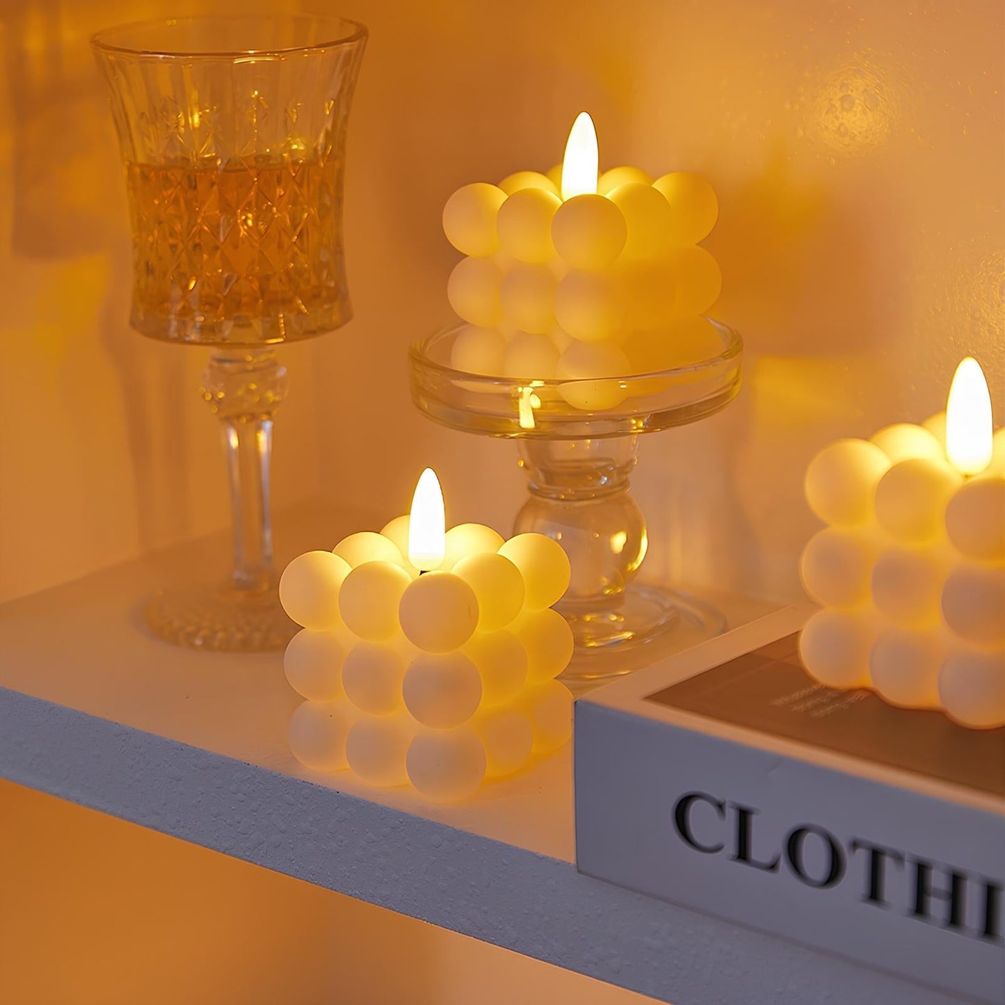 Flameless LED Bubble Block Candles