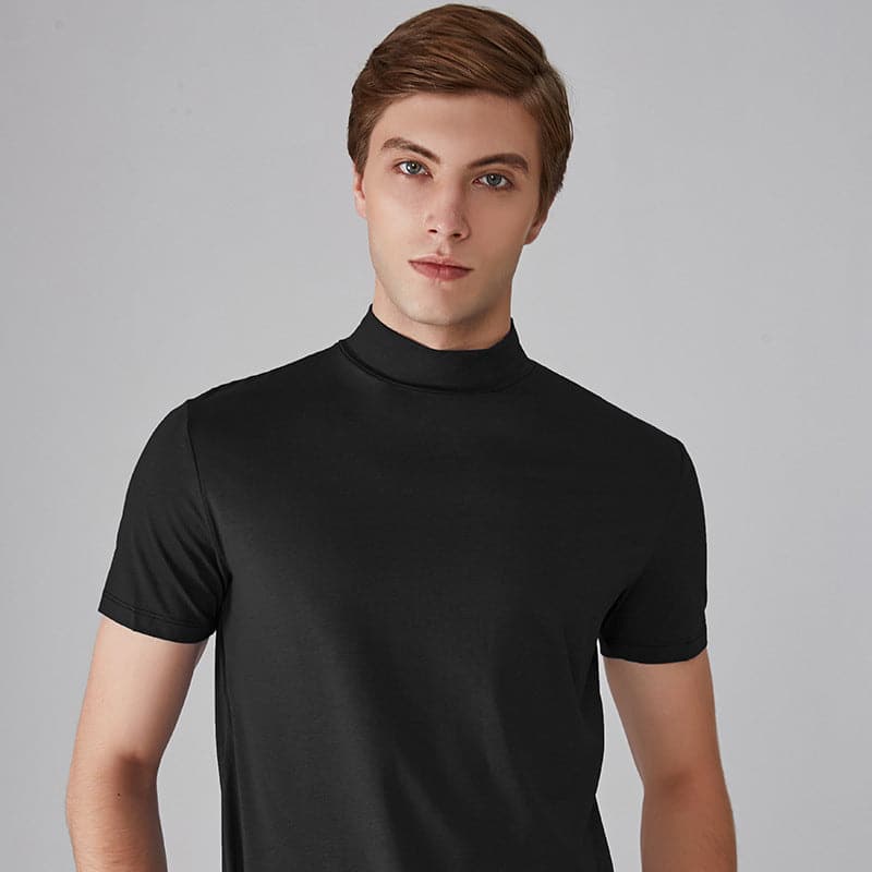 Men's Slim Fit High Collar T-Shirt in Breathable Cotton Blend