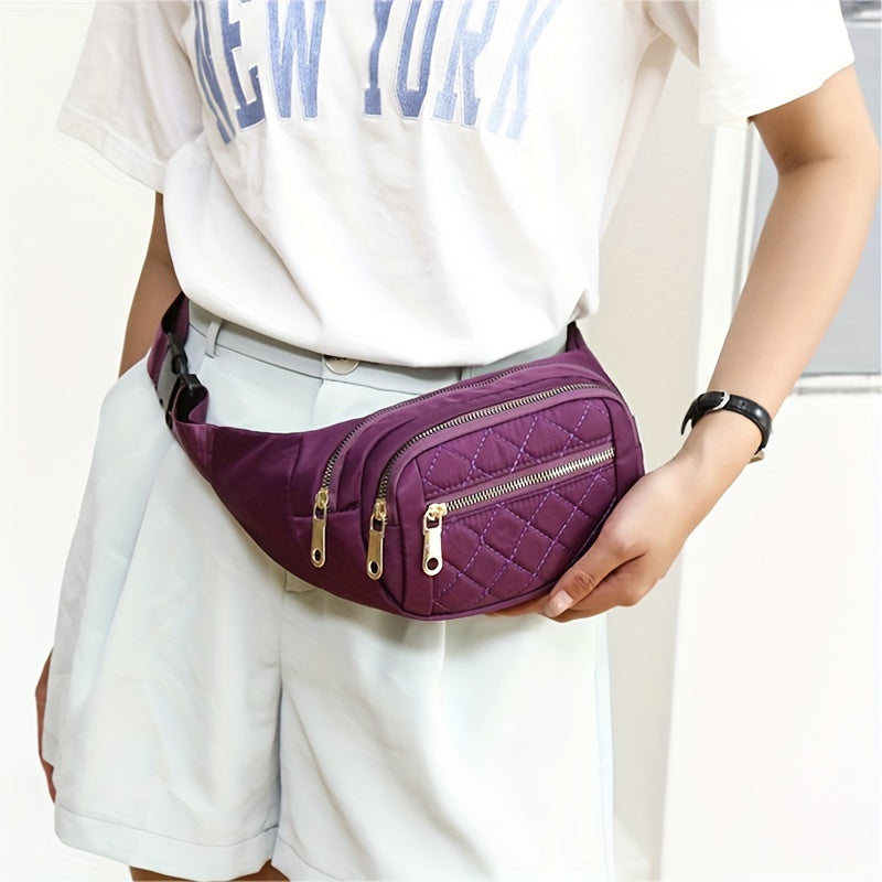 Lightweight Quilted Hip Bag for Women with Double Zippers