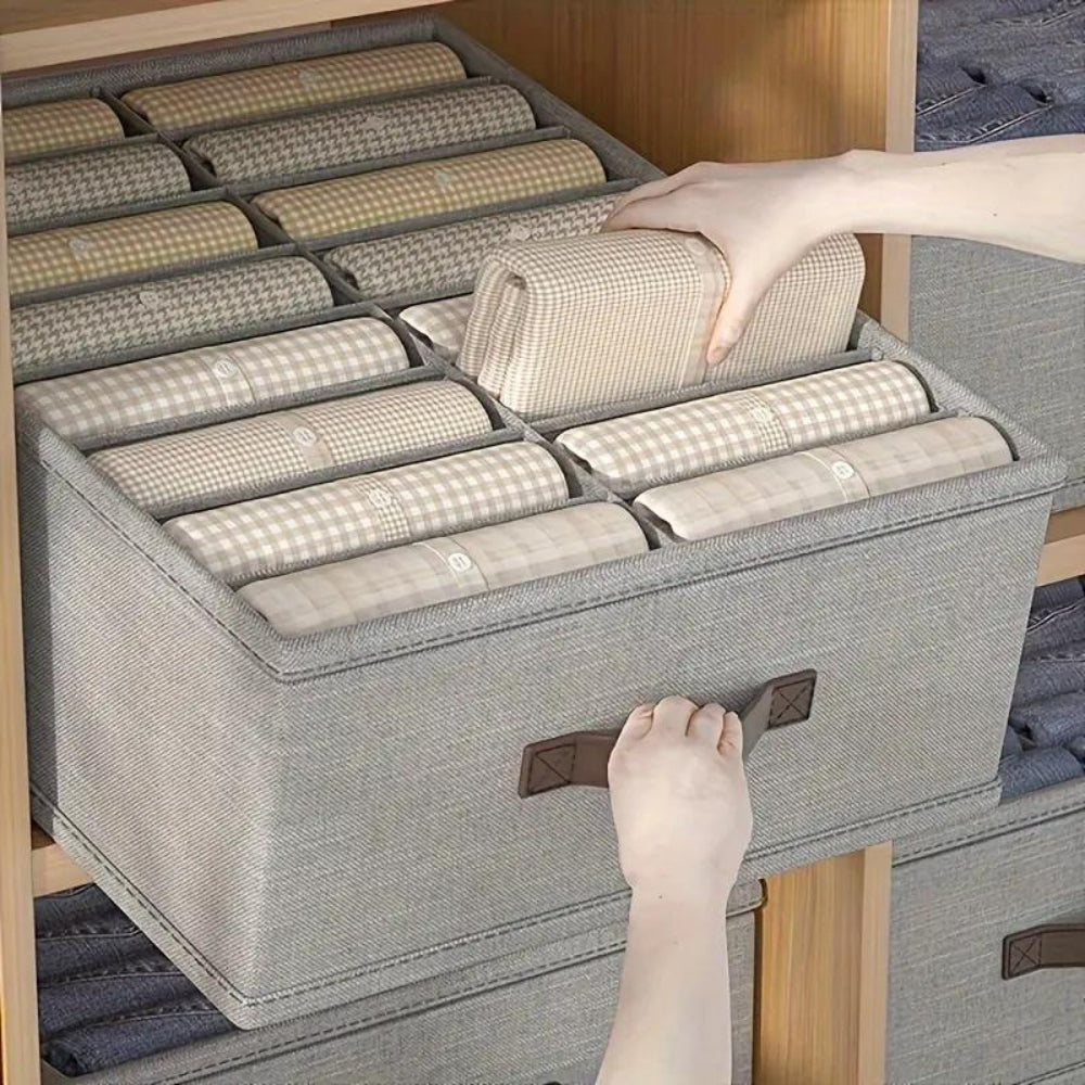 Gray Linen Storage Organizer with 16 Compartments