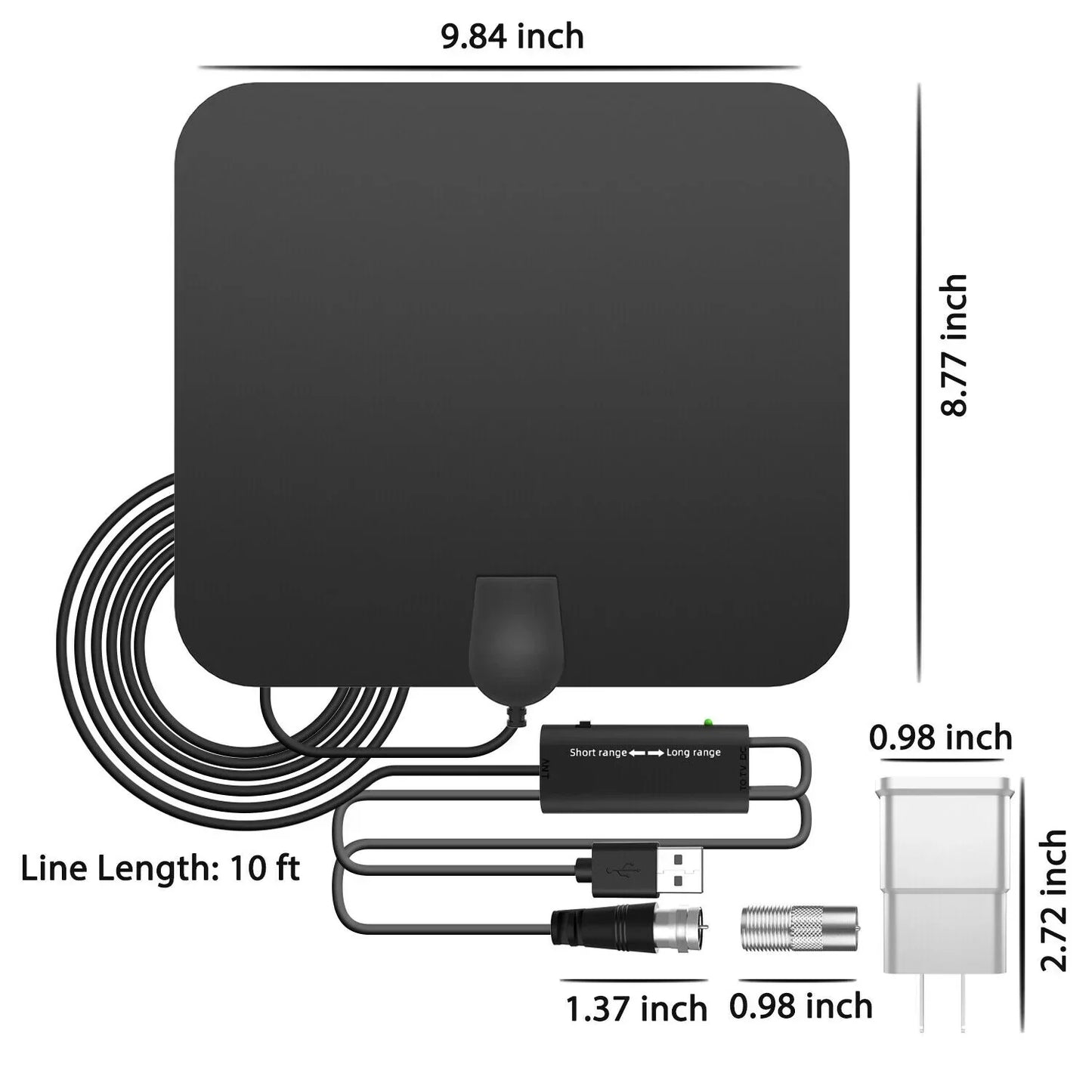 300-Mile Indoor Digital HDTV Antenna with Signal Booster