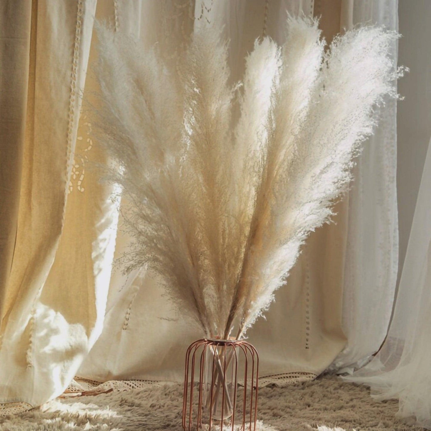 Natural Dried Pampas Grass Bouquet 80 cm - Fluffy White Beige Gray Feathers