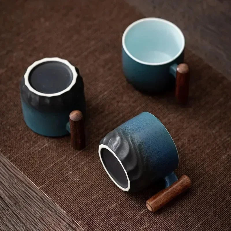 Ceramic Espresso Cup with Wooden Handle - 2.7 oz Artisan Mug