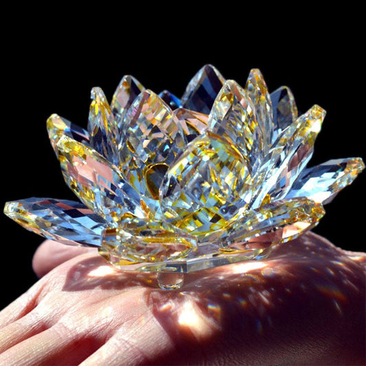 Crystal Lotus Flower Feng Shui Ornament - 80mm Healing Decor